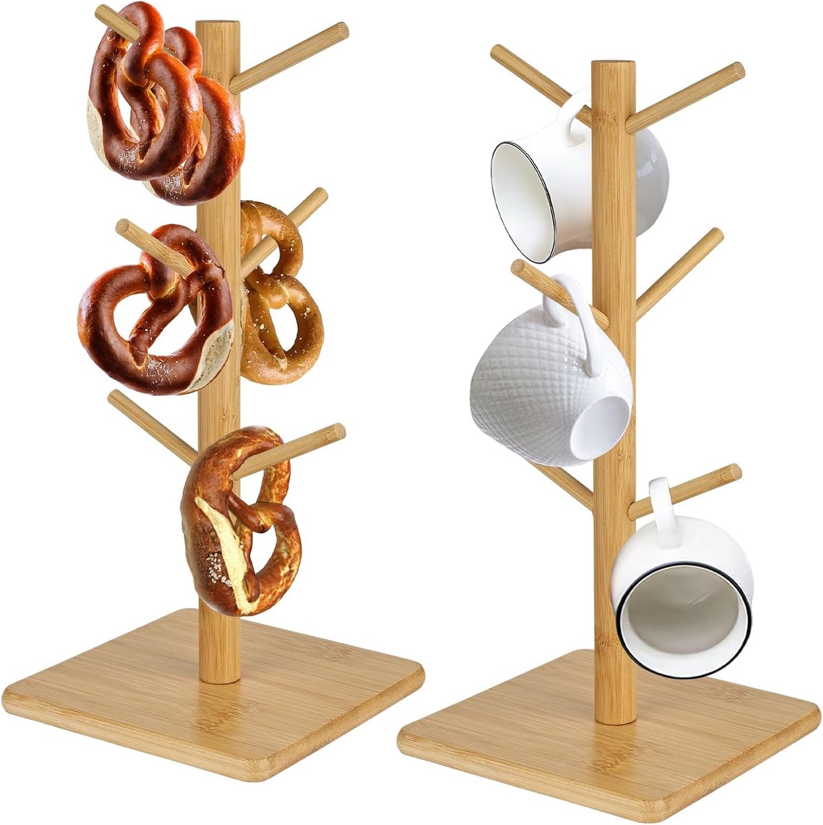 Houten Pretzelstand 2 Stuks - Met 6 Armen - Duurzaam Design - Ideaal voor Restaurant en Café - ShopVlot
