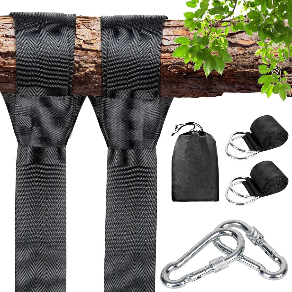 Schommelbevestiging - 2 x 150 cm nylon - tot 800 kg - robuuste D-ringen - ideaal voor buitengebruik - ShopVlot