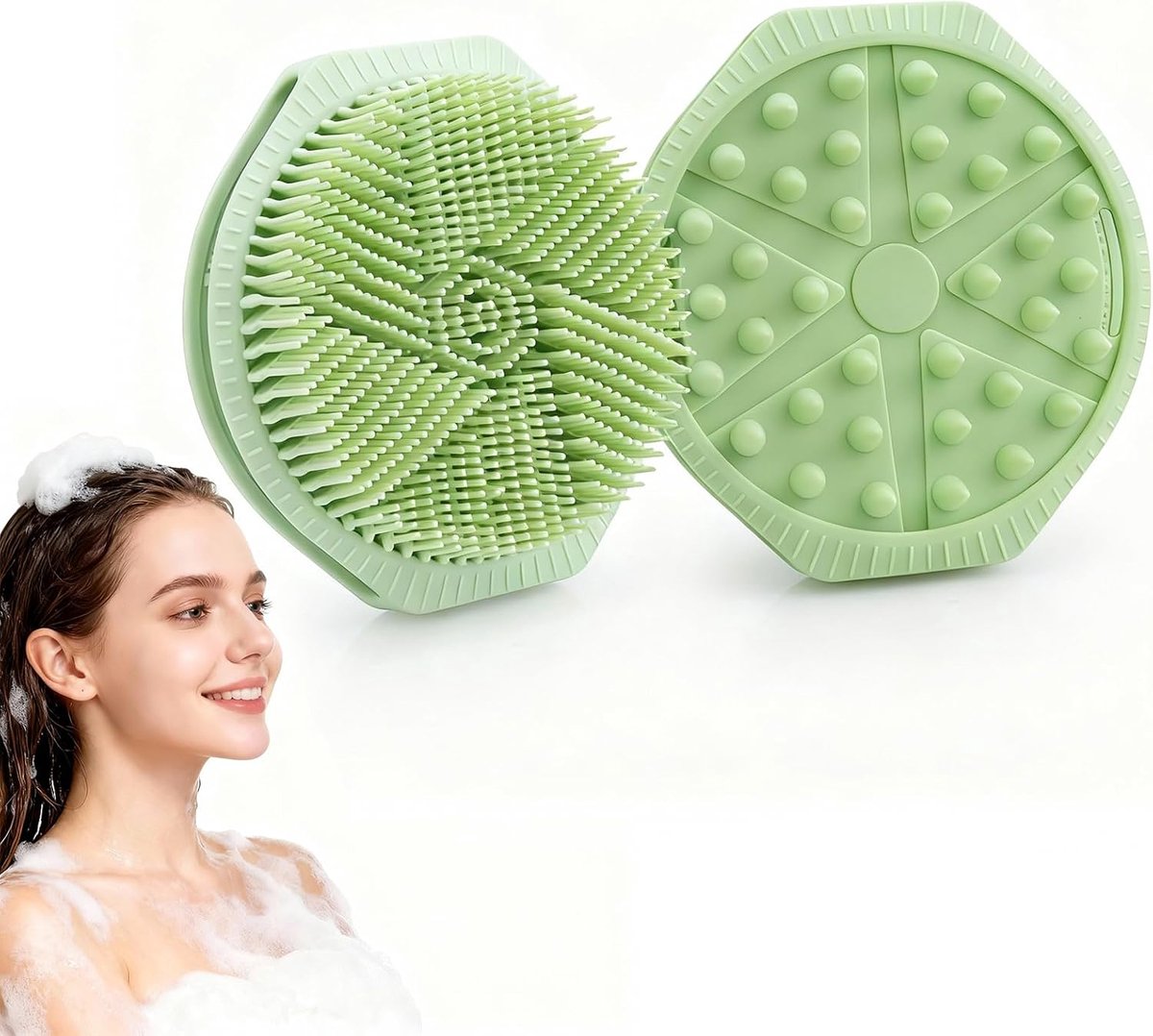 Silicone body brush - dubbelzijdig - groene silicone - voor peeling en massage - ShopVlot