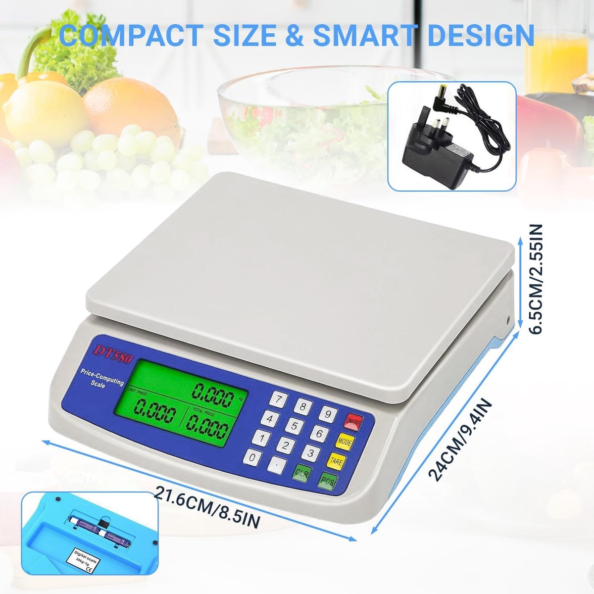 Digitale Keukenweegschaal - Zilver - 40 kg - Nauwkeurige Weegschaal met LCD-display en Tarrafunctie - Voor Huishoudelijk Gebruik