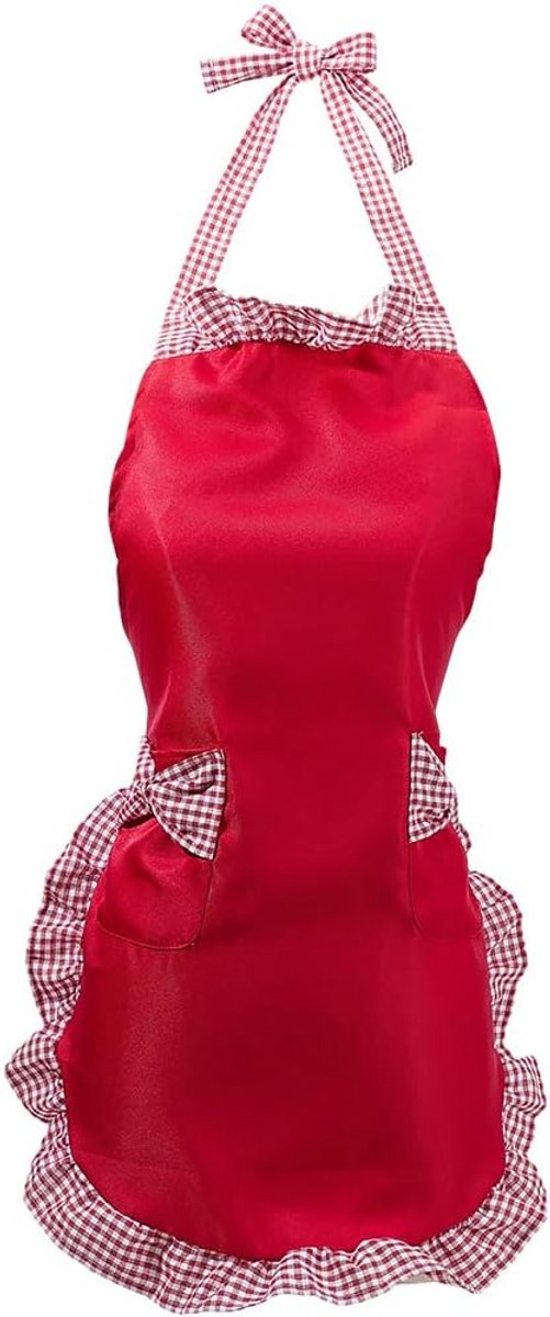 Keukenschort voor vrouwen - rode strik met ruiten - retro stijl - ideaal voor koken - ShopVlot