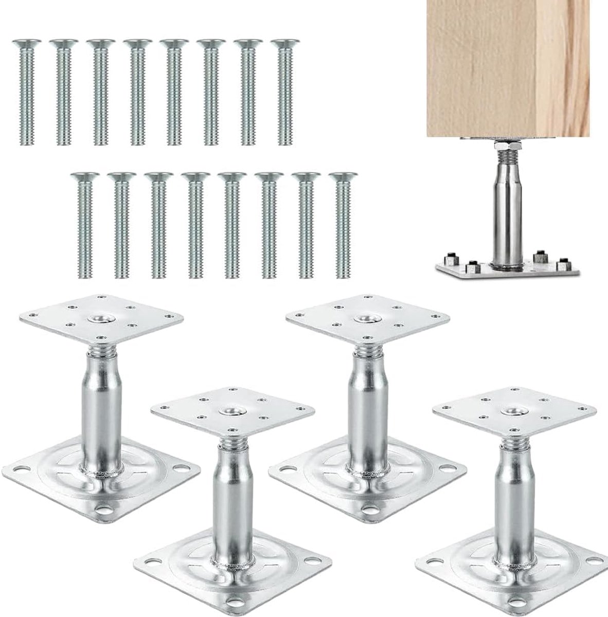 Poststeunen set van 4 - Hoogte verstelbaar 100-150 mm - Gegalvaniseerd staal - Geschikt voor stevige bevestiging - ShopVlot