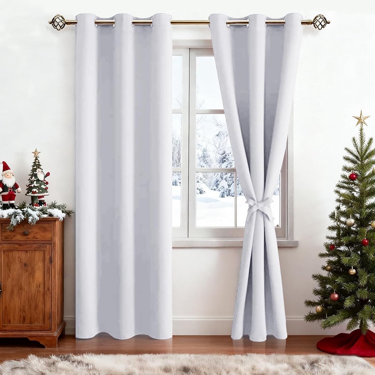 Zwarteoutgordijnen 228 x 117 cm - Grijs Wit - Opaque met oogjes - Creëer privacy en verduistering - ShopVlot