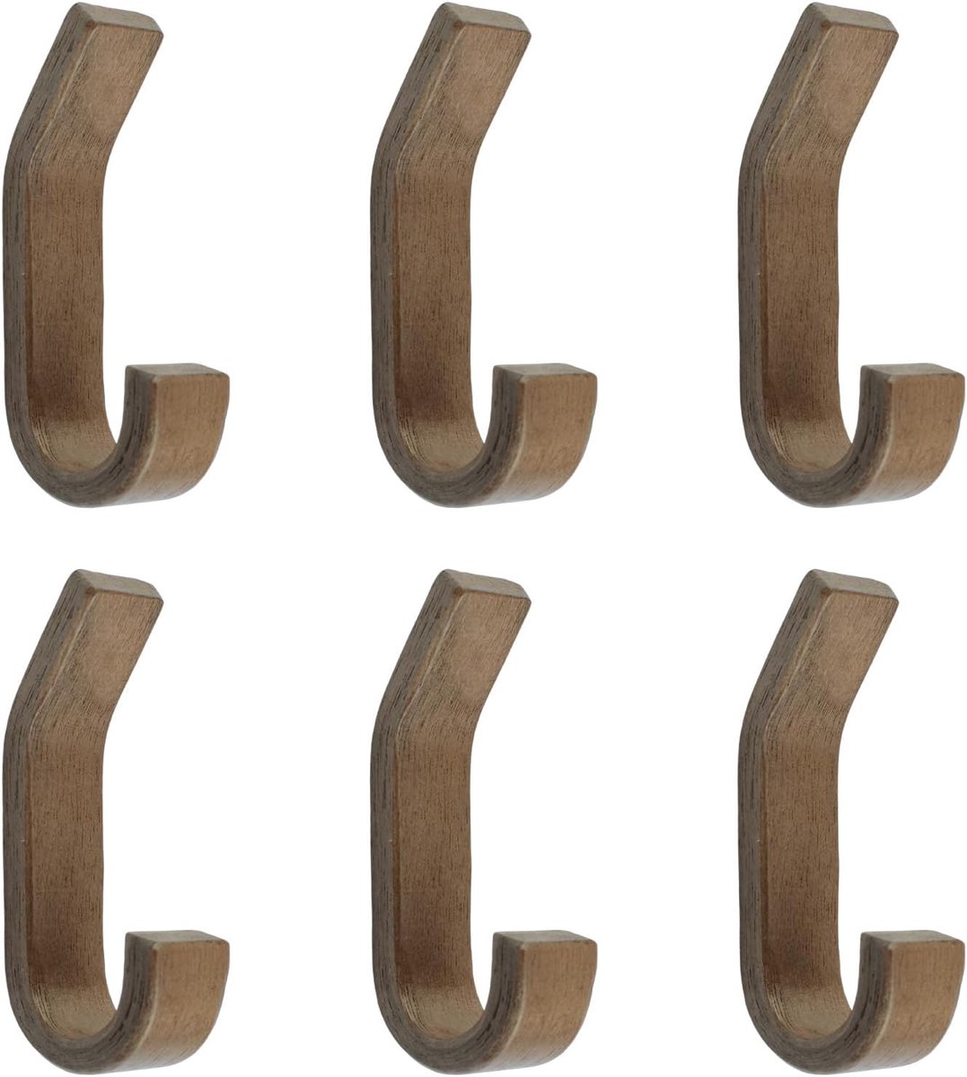 Muurhaken - 6 stuks zelfklevende houten haken - walnoot - creatieve wandoplossing voor sjaals en sleutels - ShopVlot