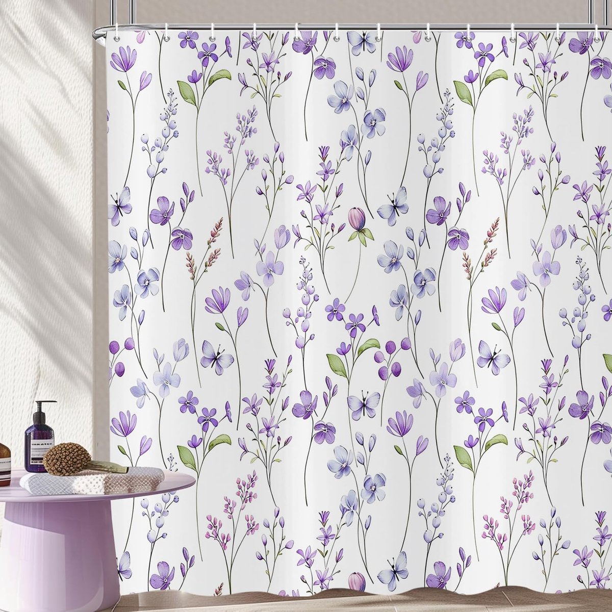 Douchegordijn 180 x 200 cm - Aquarel bloemen - Waterdicht polyester - Wasbaar en duurzaam - ShopVlot