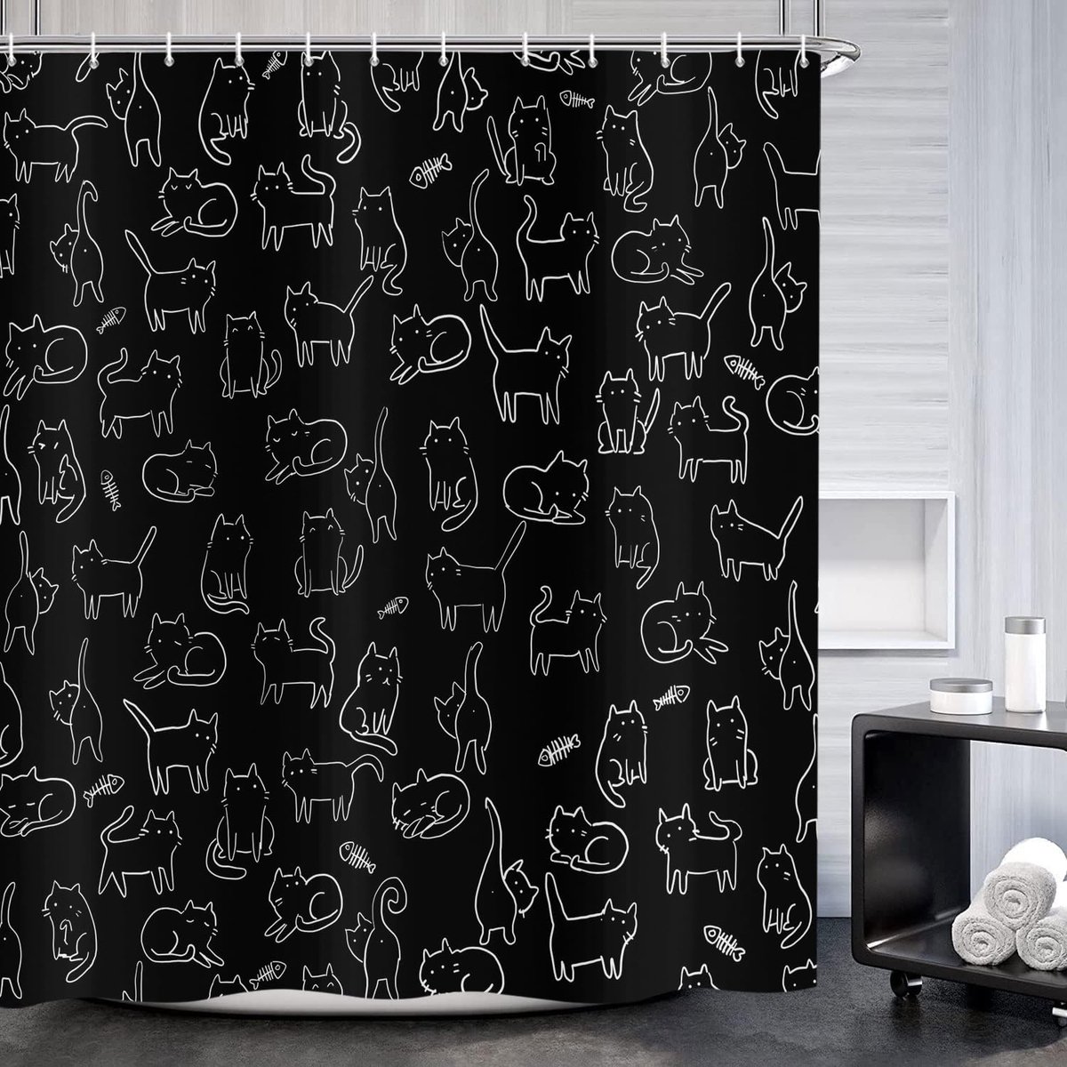 Douchegordijn katten 180 x 200 cm - schattige cartoon witte kittens - waterdicht polyester - leuk voor kinderen - ShopVlot