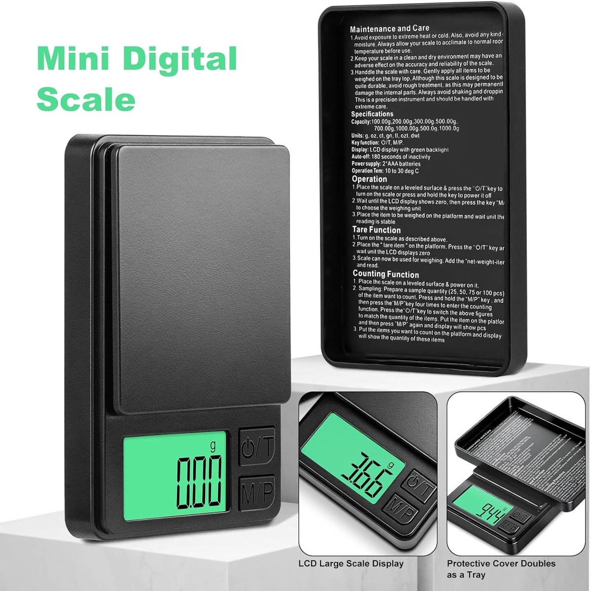 Digitale Keukenweegschaal - Zwart - Max. 1000 g - Nauwkeurigheid tot 0,01 g - Voor Voedsel, Koffie en Sieraden