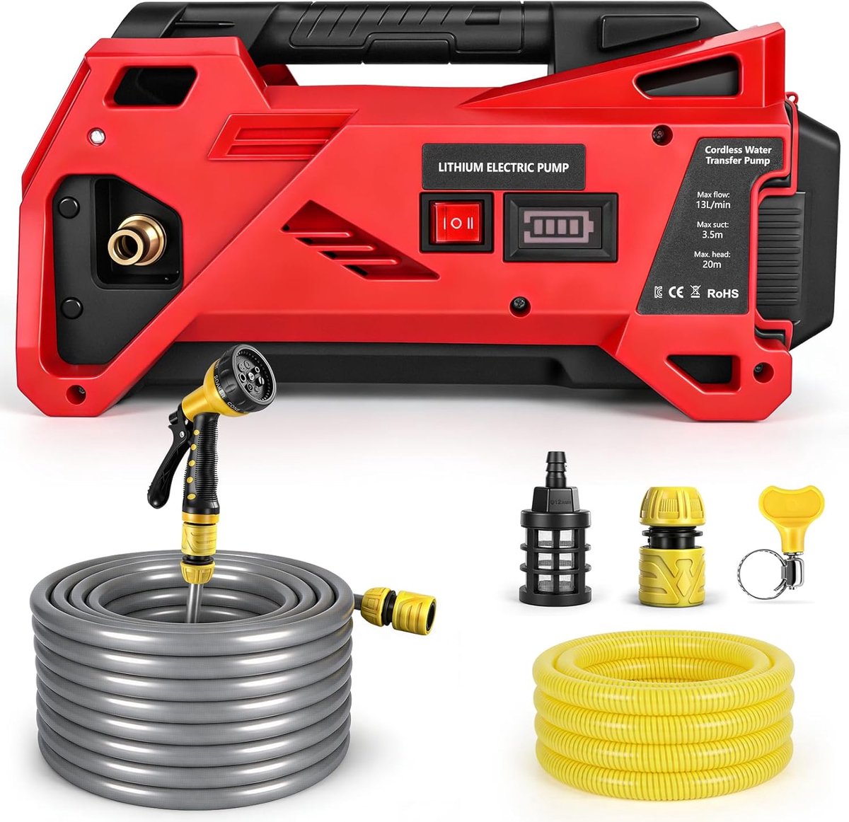 Draadloze waterpomp 80W - compatibel met Milwaukee M 18V accu - zelfaanzuigende pomp met digitale weergave - ShopVlot