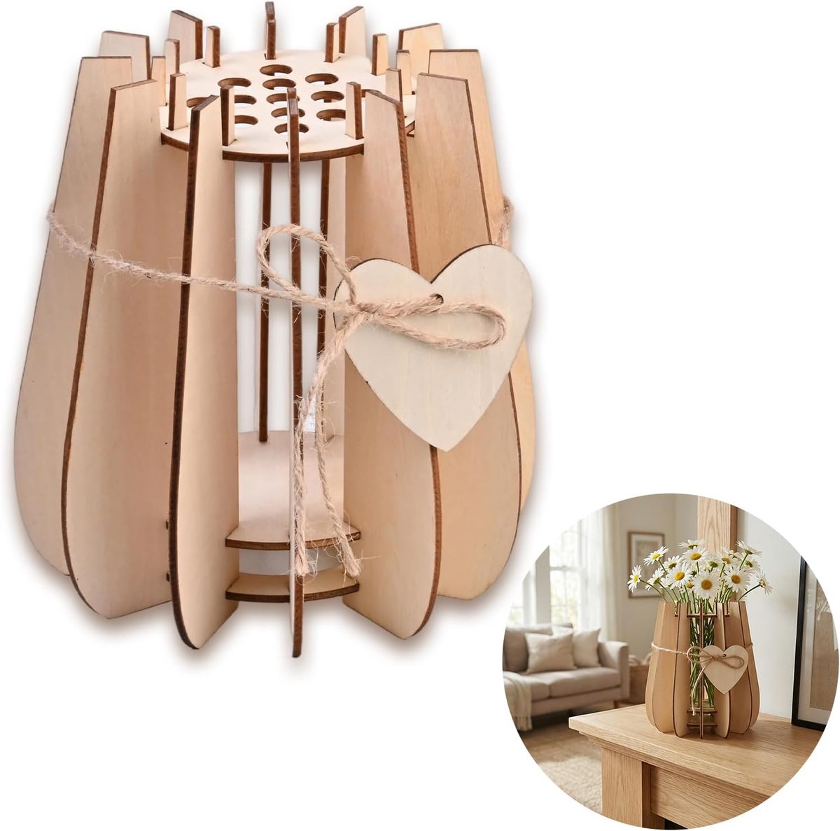 Houten vaas voor bloemen - 3D houten puzzel - Creatief ontwerp - Perfect voor bloemstukken - ShopVlot