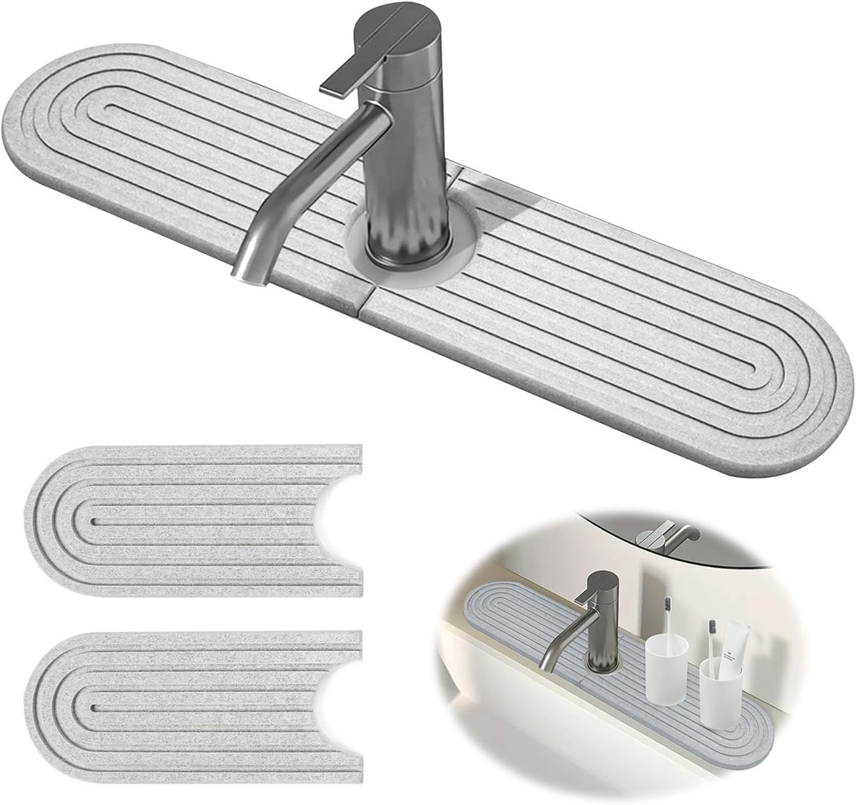 Kraanabsorberende Mat - Grijs - 45 x 10 cm - Sneldrogend Afdruipmat van Kieselgur - Voor Keuken en Badkamer