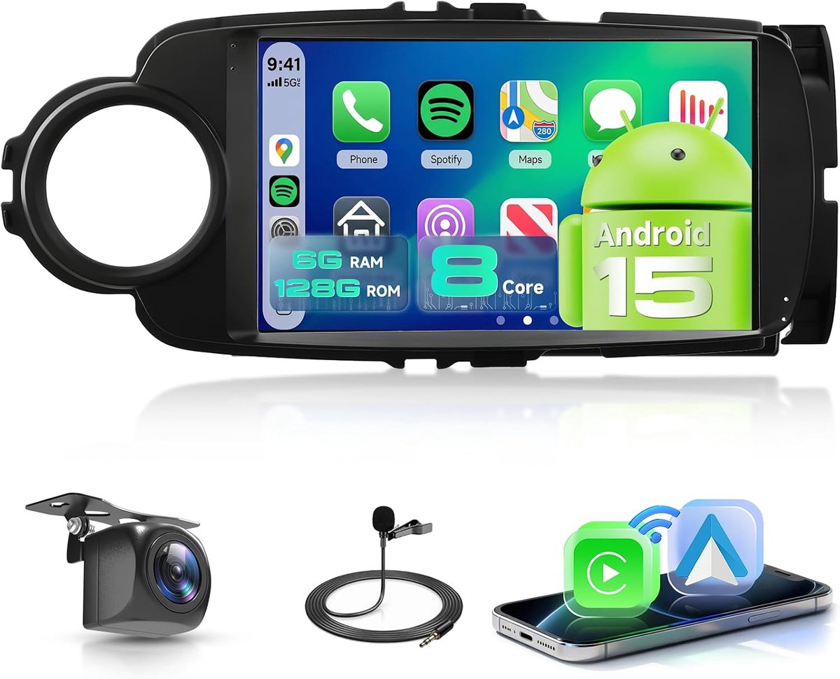 Auto radio 9 inch - 8 Core 6+128G - CarPlay en Android Auto - GPS en Bluetooth 5.0 - ShopVlot