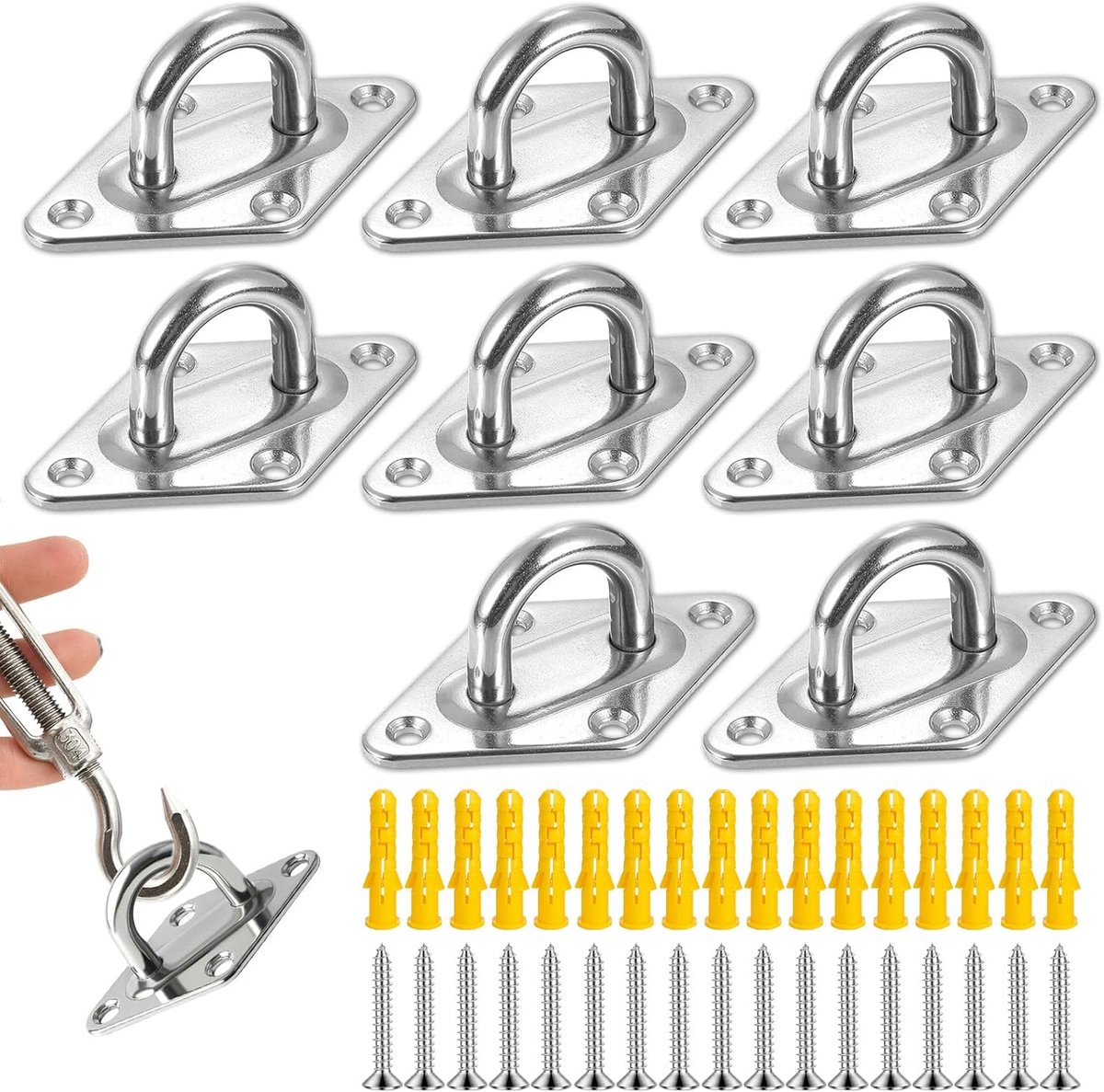 Pad Eye Plate en Karabijnhaak 8 Stuks - Metaal - Stevige Bevestiging - Ideaal voor Vrachtwagens - ShopVlot
