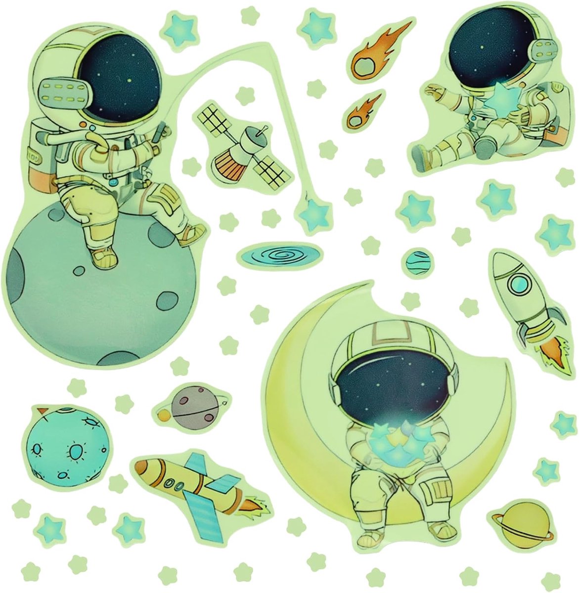 Wandstickers Luminous Stars - Fluorescerend groen - 54 stuks voor kinderkamer - Creëer een betoverende sfeer - ShopVlot