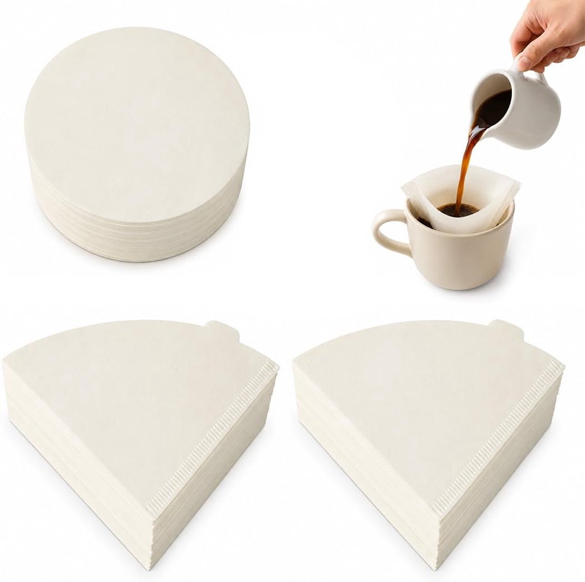 Koffiefilters 300 Stuks - Natuurlijke Houtcellulose - Wegwerpbaar - Voor Handmatige Koffiezetapparaten - ShopVlot