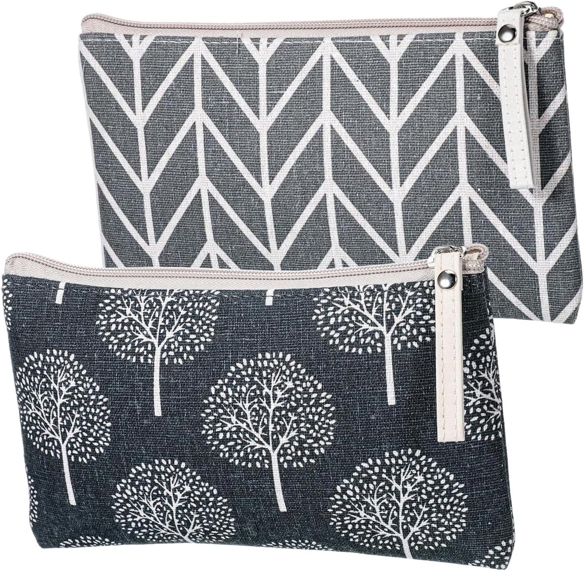 Cosmetische tas set van 2 - canvas met geometrische patronen - compact en stijlvol - perfect voor dagelijks gebruik - ShopVlot