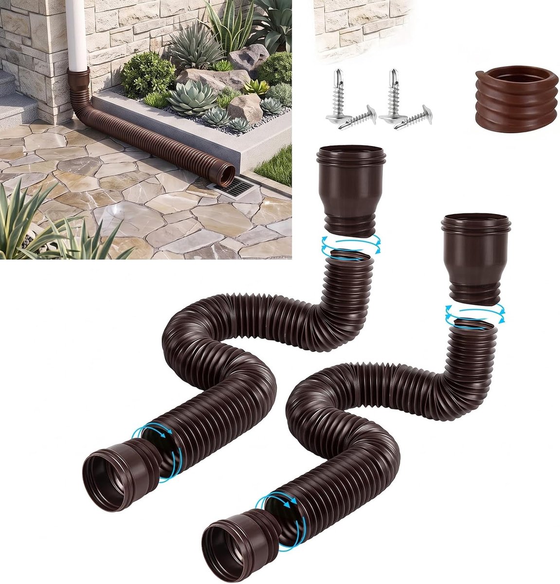 Valbuisverlenging flexibel 47-150 cm - 2 stuks bruin - voor valpijp 80/100 mm - optimale waterafvoer - ShopVlot