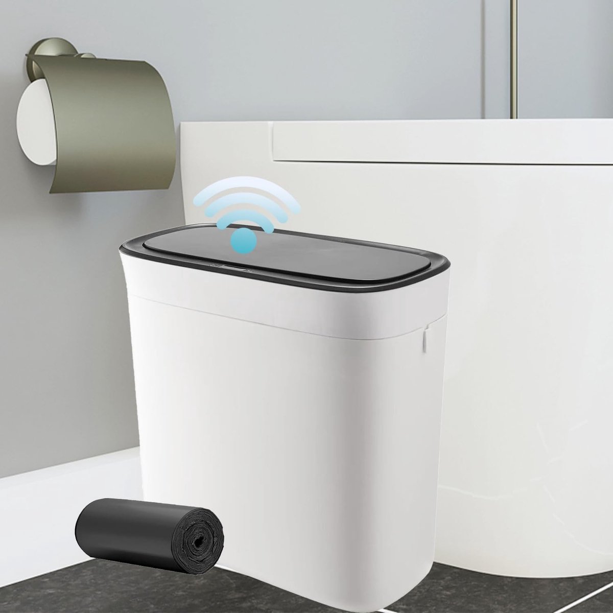 Automatische Vuilnisemmer - Panda Zwart - 12 l - Met Sensor en Waterdicht Ontwerp - Voor Badkamer en Keuken