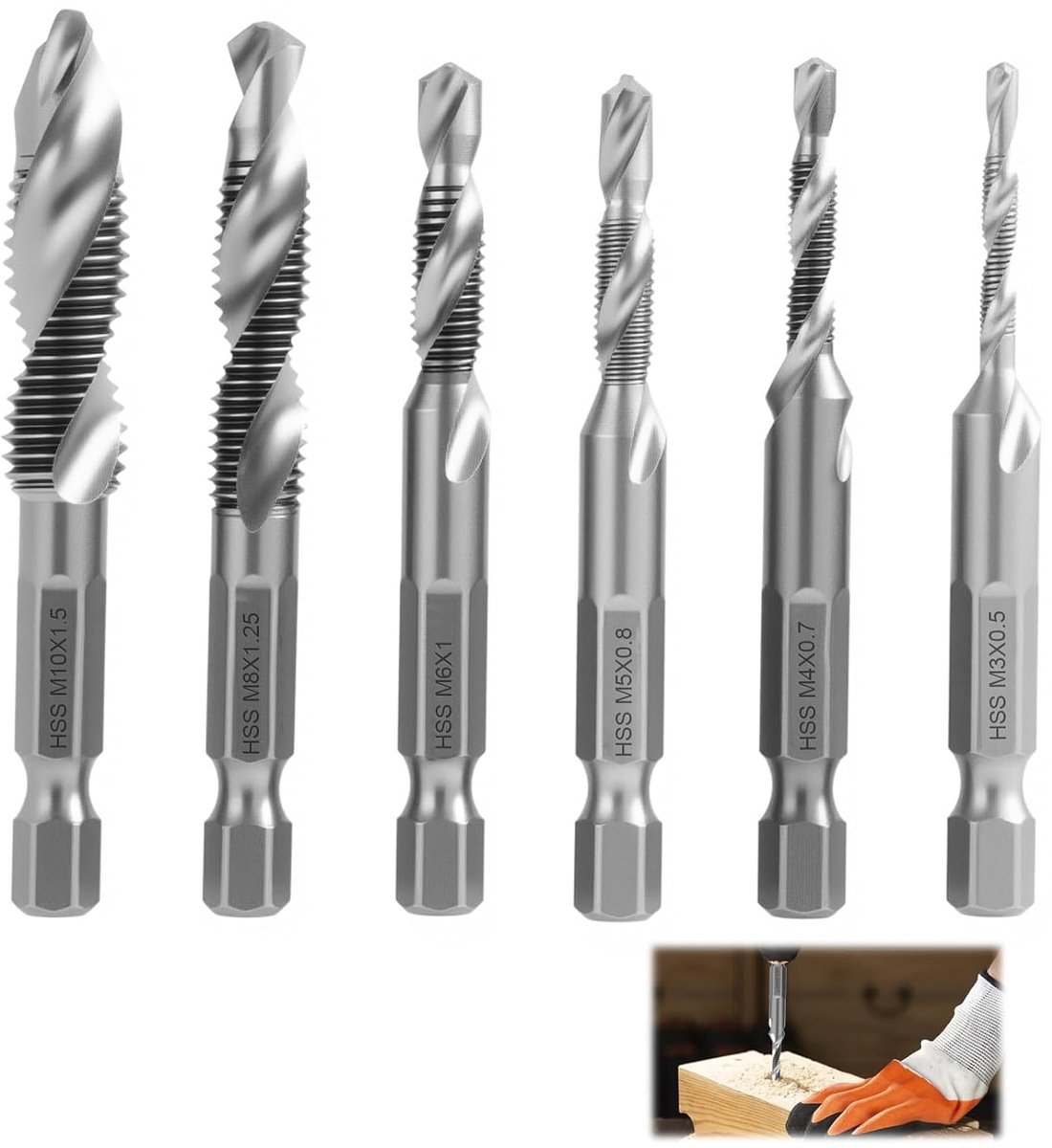Set van 6 Draadsnijders M3-M10 - 6542 HSS - 3-in-1 Ontwerp - Voor Precisieboren en Draadsnijden - ShopVlot