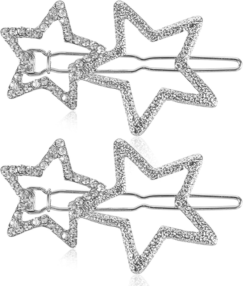 Haarspeld Ster 2St - Zilveren Hollow Ster Haarspeld - Met Rhinestones - Elegant voor Haarstyling - ShopVlot