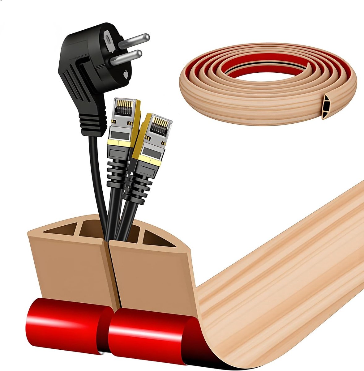 Vloerkabeldoorvoer 30 mm - PVC met houten uitstraling - Sterk zelfklevend - Voor een nette afwerking van kabels - ShopVlot