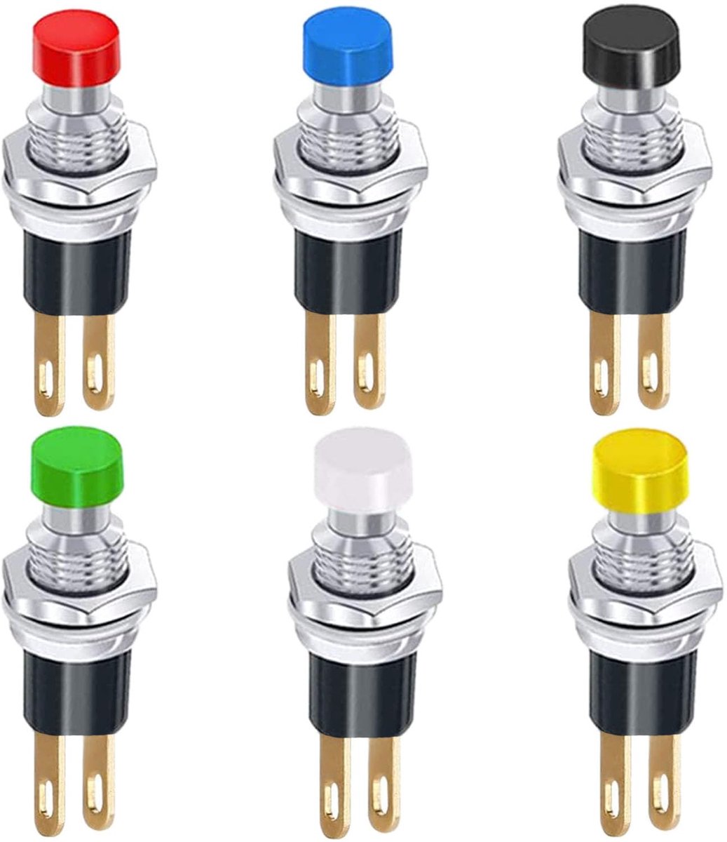 Mini drukknop schakelaar 6 stuks - 7mm zelfvergrendelend - 2 pinnen - ideaal voor DIY projecten - ShopVlot