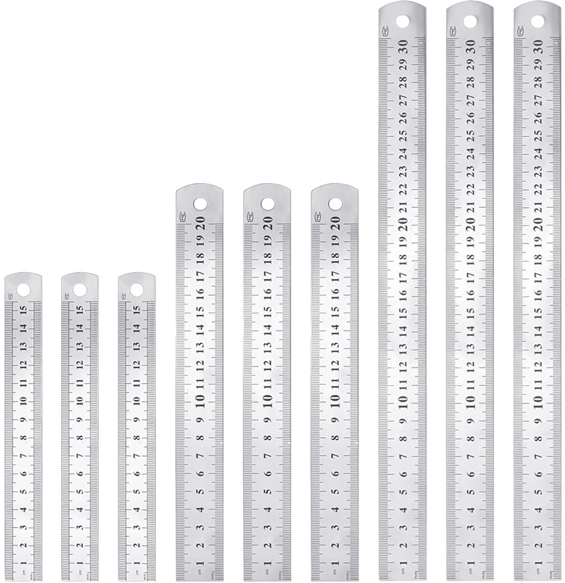 Liniaal set 9 stuks - roestvrij staal - dubbele schaal - nauwkeurig meetgereedschap voor engineering - ShopVlot