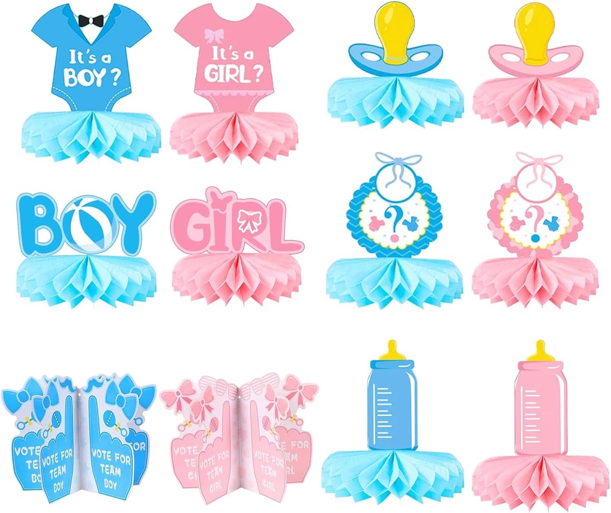 12PCS Baby Shower Decorations, Honeycomb Centerpieces for Girls Boys, 3D Table Topper and Decorations, Gender Reveal - ShopVlot