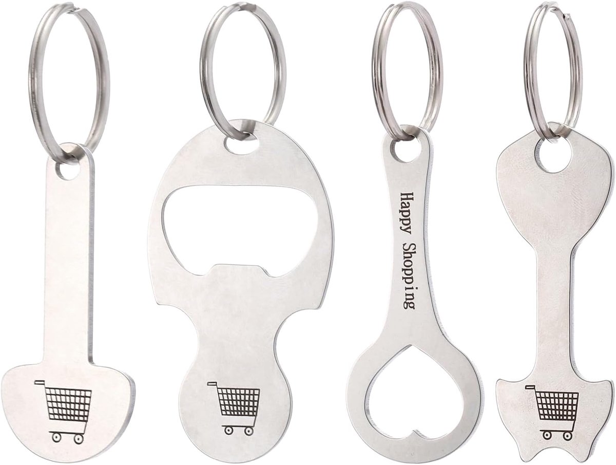 4pcs Shopping Trolley Token, Shopping Trolley Token Keychains, Stainless Steel Trolley Coins with Key Clip, Trolley - ShopVlot