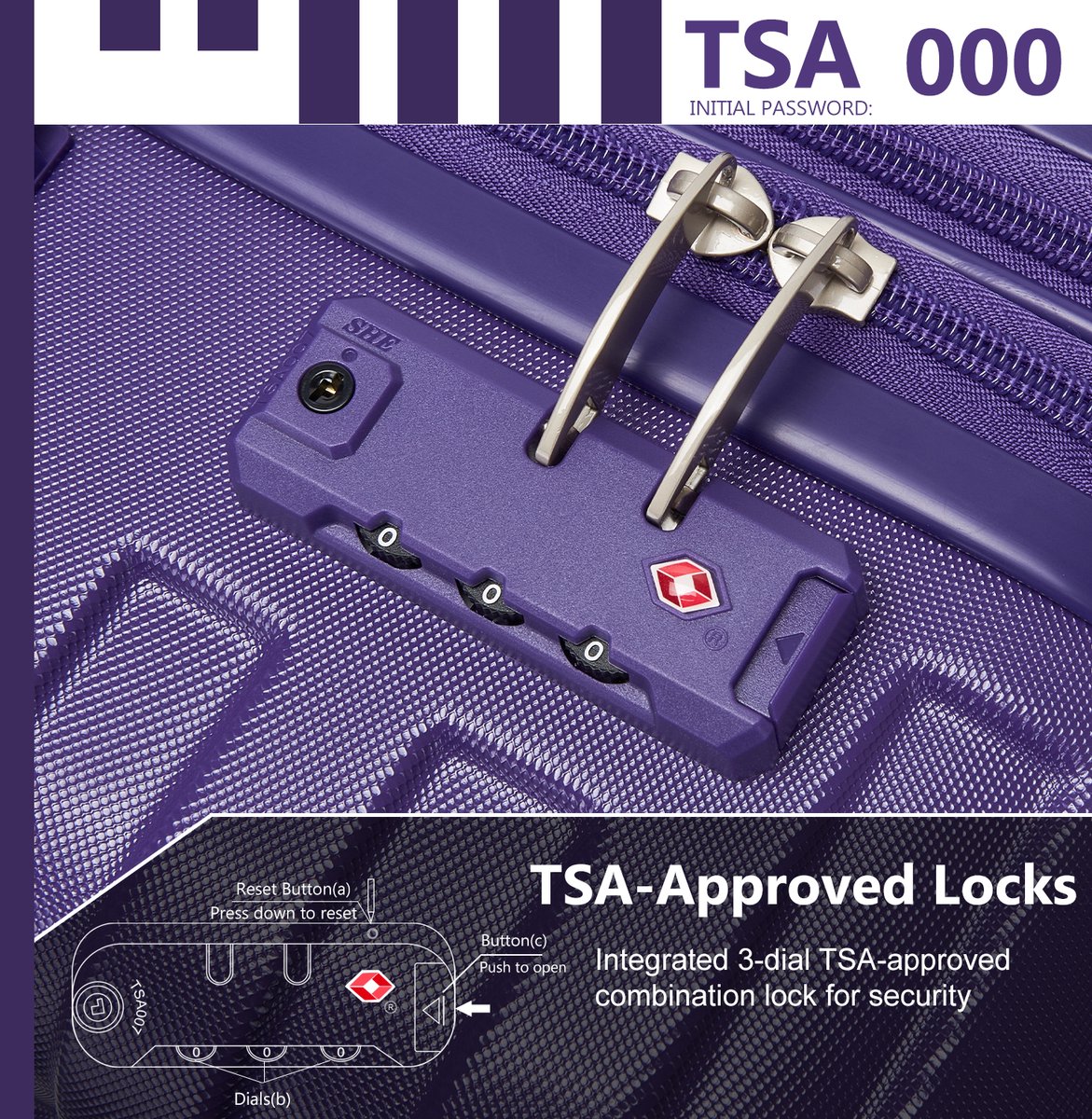 COVREO Kofferset 6-delig, donkerpaars, ABS hardcase met TSA-slot
