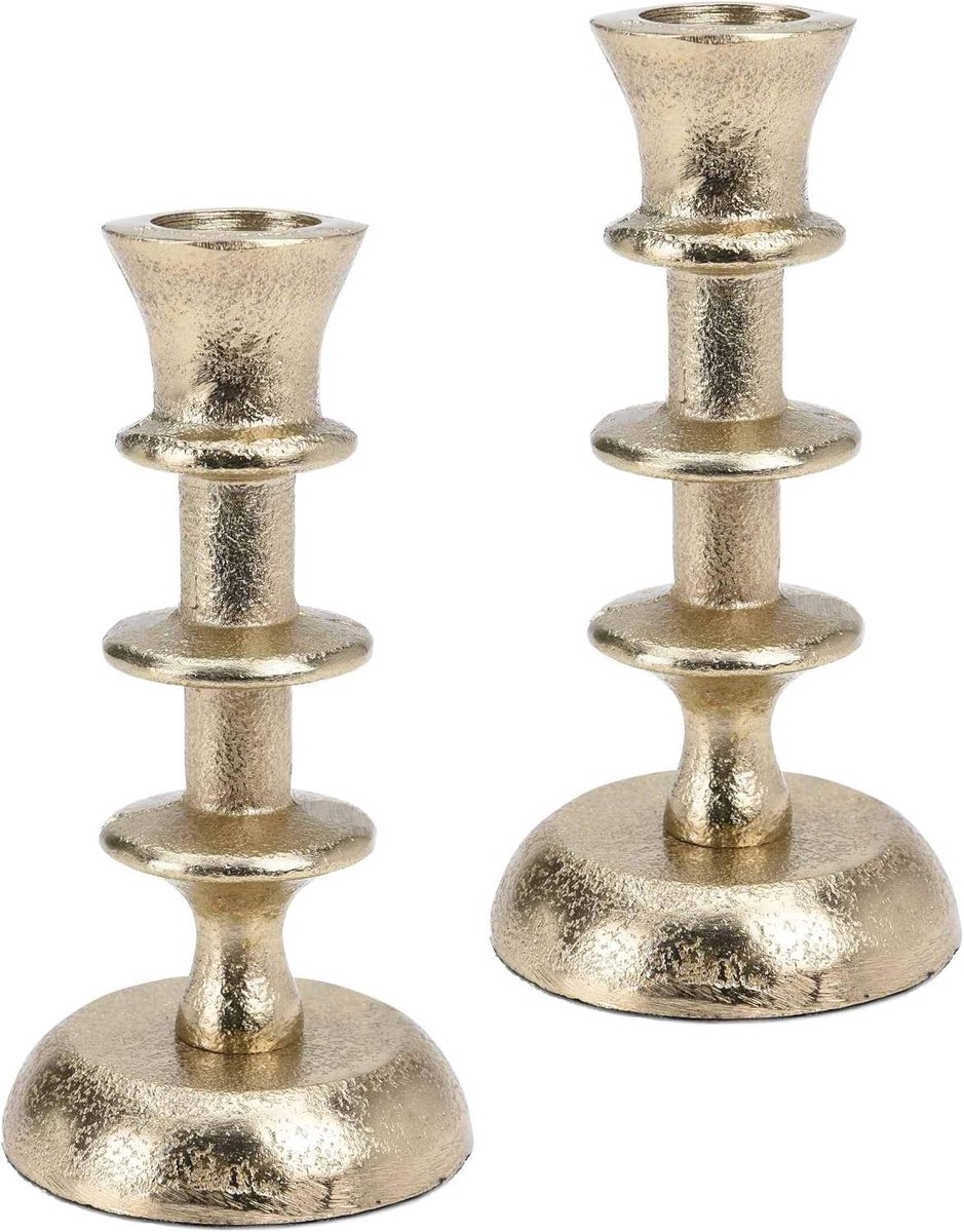 Set of 2 metal candlesticks in a set of candlesticks rod candlesticks, height 12.5 cm color gold in antique look (set - ShopVlot
