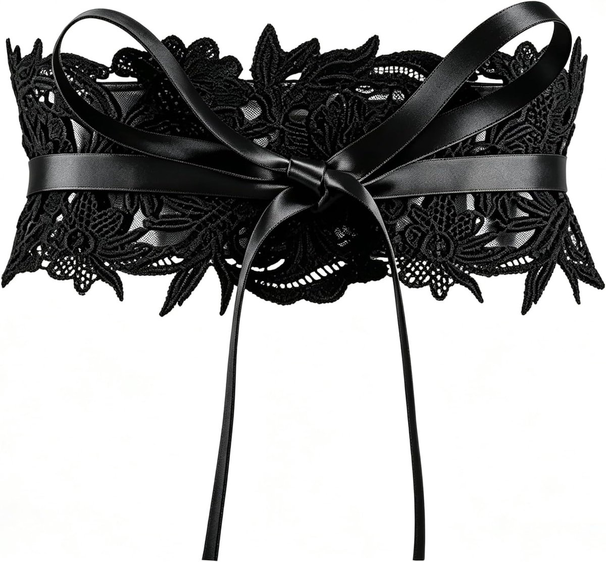 Women Lace Wide Waist Belt Lace Bow Tie Belt Wrap Belt Vintage Decorative Waist Belt for Dress Shirts Jackets - ShopVlot