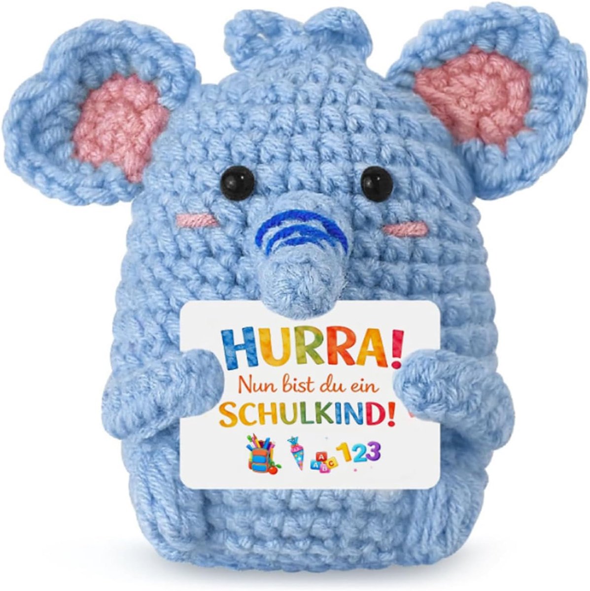 Geluksbrenger eerste schooldag, gehaakte olifant, handgemaakt cadeau voor schoolkinderen, decoratie, geluksbrenger - ShopVlot