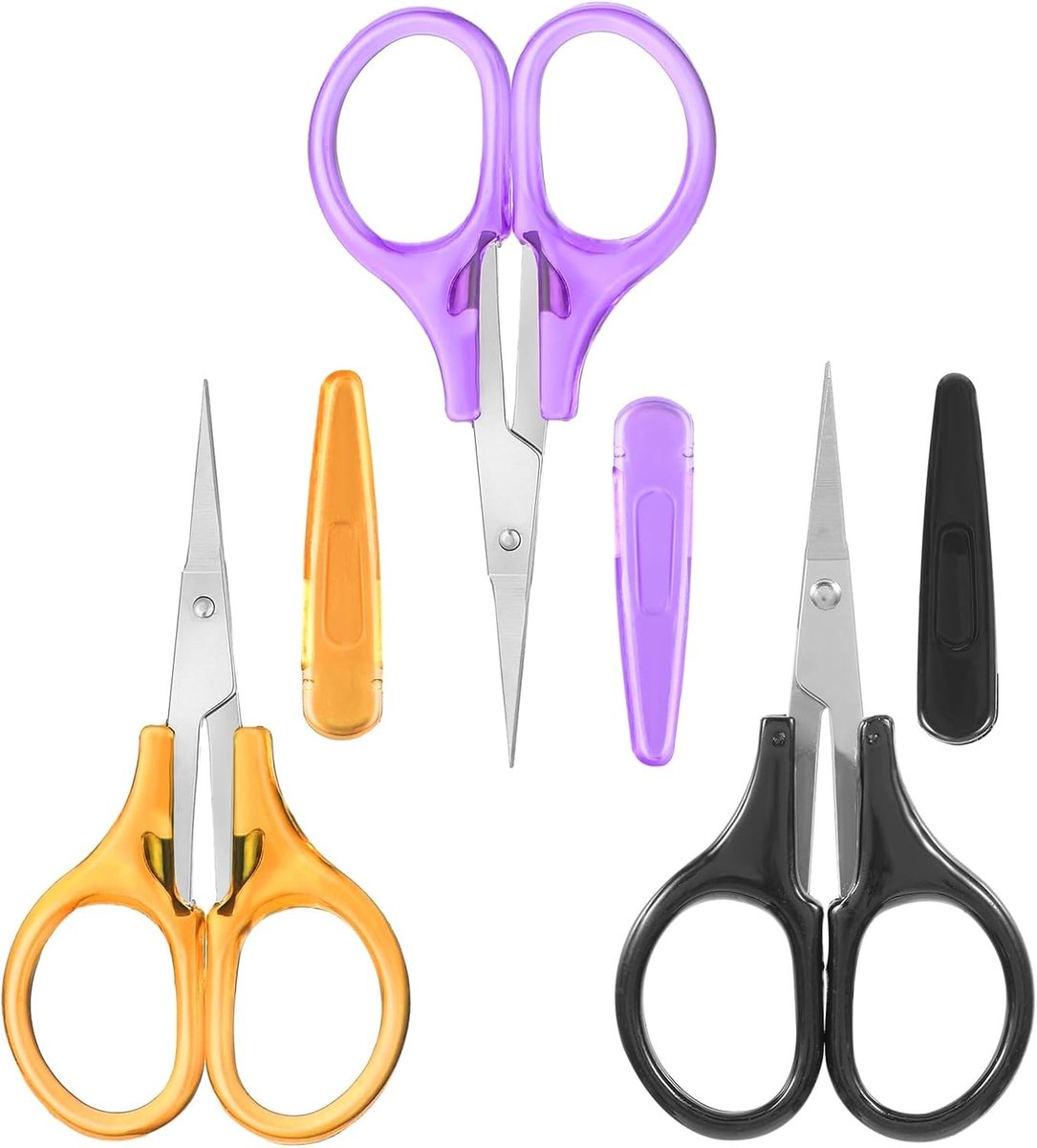 3-Pack Mini Scharen voor Knutselen en Reizen met Beschermhoes - Allround Recht Snijgereedschap voor Borduren, Papier en Creatieve Projecten in Oranje