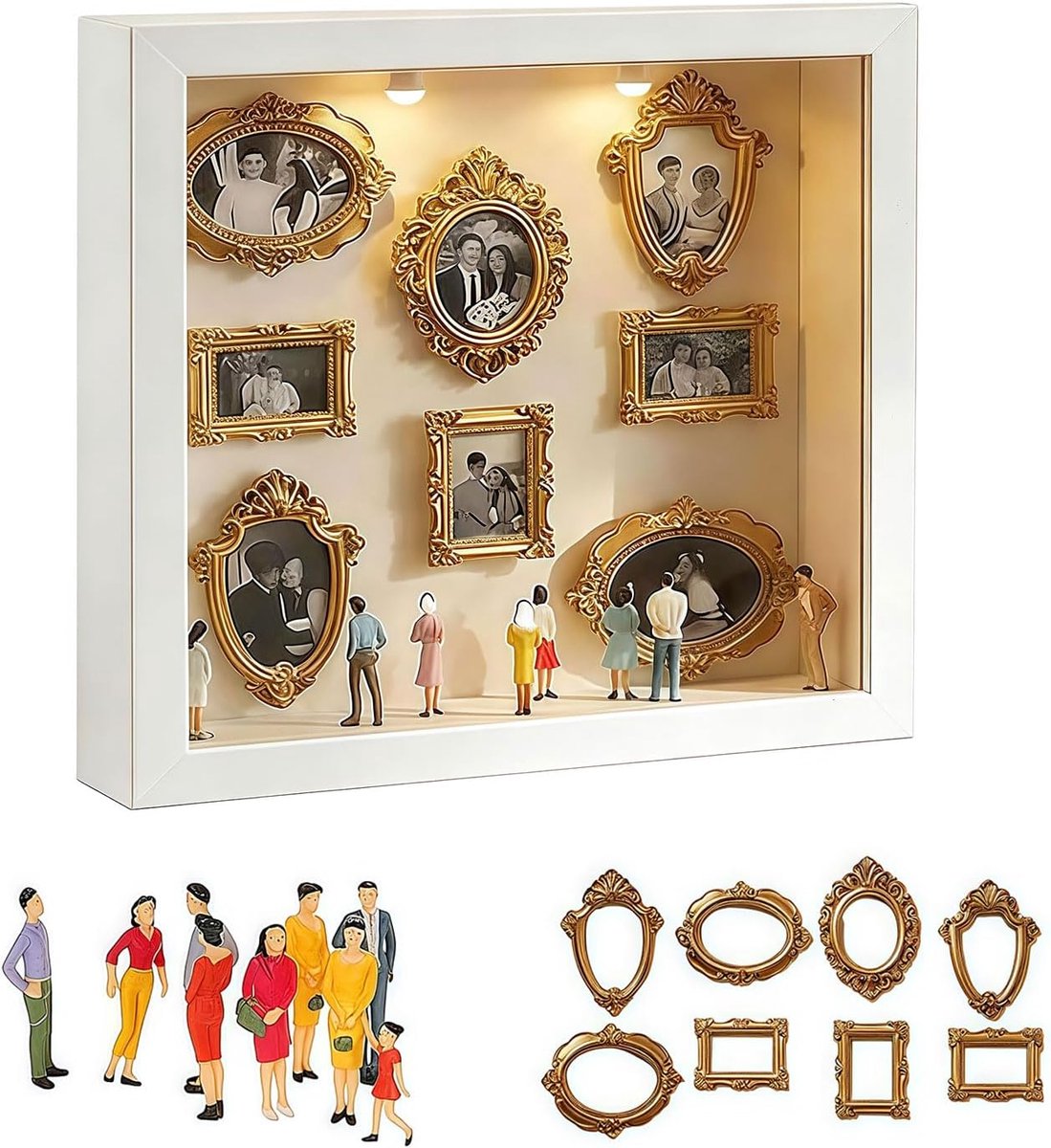DIY Mini Museum Picture Frame, Mini People Figures, Silhouette Box with Gold Frame, Miniature Photo Frame Vintage - ShopVlot