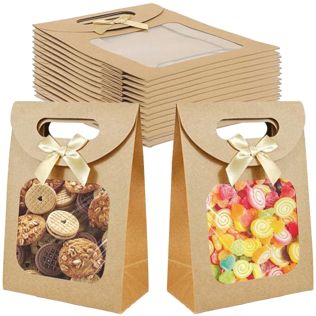 Solidchoice - Cadeautassen met Venster, Set van 12 Kraft Papieren Tassen