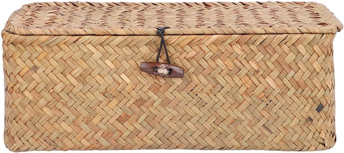 Handgeweven opbergmand met deksel van zeegras - Decoratieve rechthoekige manden voor huisorganisatie, opslag en decoratie