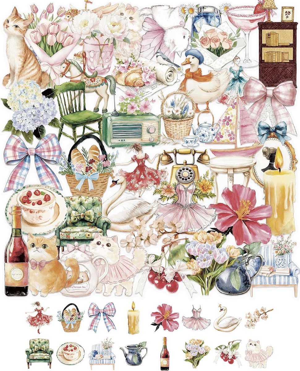 50 Stuk Aquarell Tuin Meisje Plakstrips, Transparante Rosa Esthetische Stickers PET Waterdicht voor Scrapbook Dagboek - ShopVlot