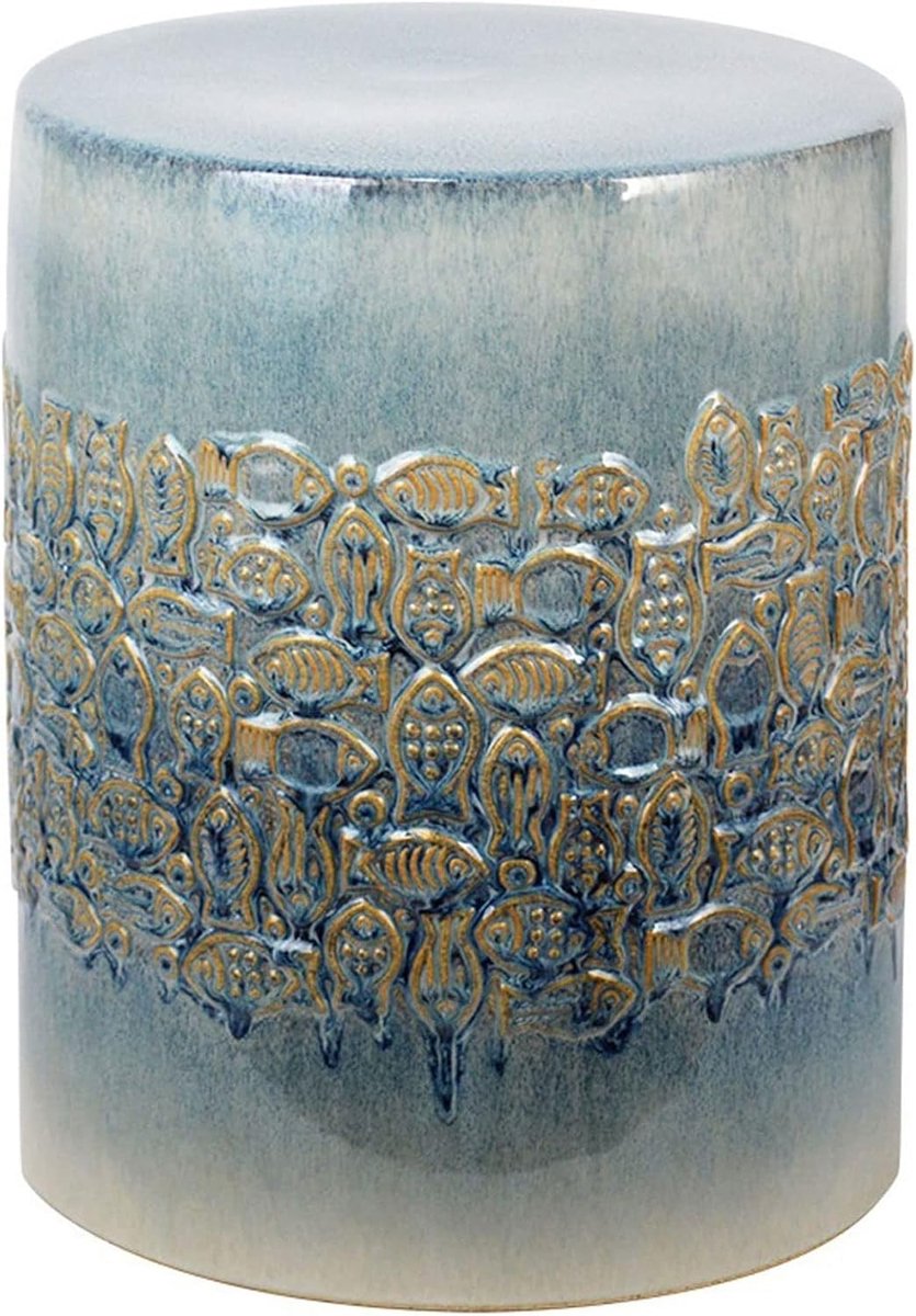 Decorative Ceramic Garden Stool, Glazed Gradient Color Embossed Fishing Shoe Changing Stool Drum Stool, Suitable for - ShopVlot