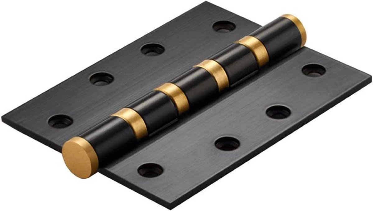 4 Inch Brushed Gold & Black Solid Brass Door Hinge, 3mm Thick Ball Bearing Hinge, Furniture Accessories (Color : Black) - ShopVlot
