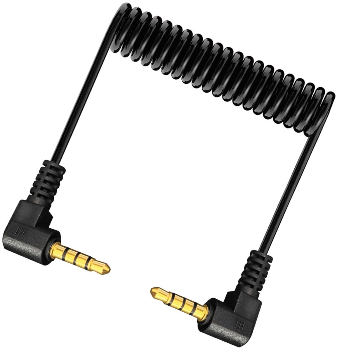 Wrapped 3.5mm Stereo Audio Cable, 90 Degree Rectangle 1/8" Male to Male Jack 4 Pole TRRS Expansion Aux Spring Cable - ShopVlot