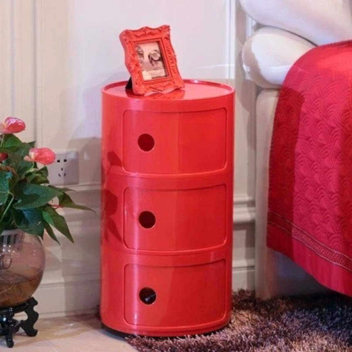 Mini bedside table round made of plastic 3 Strati Di Rosso - ShopVlot