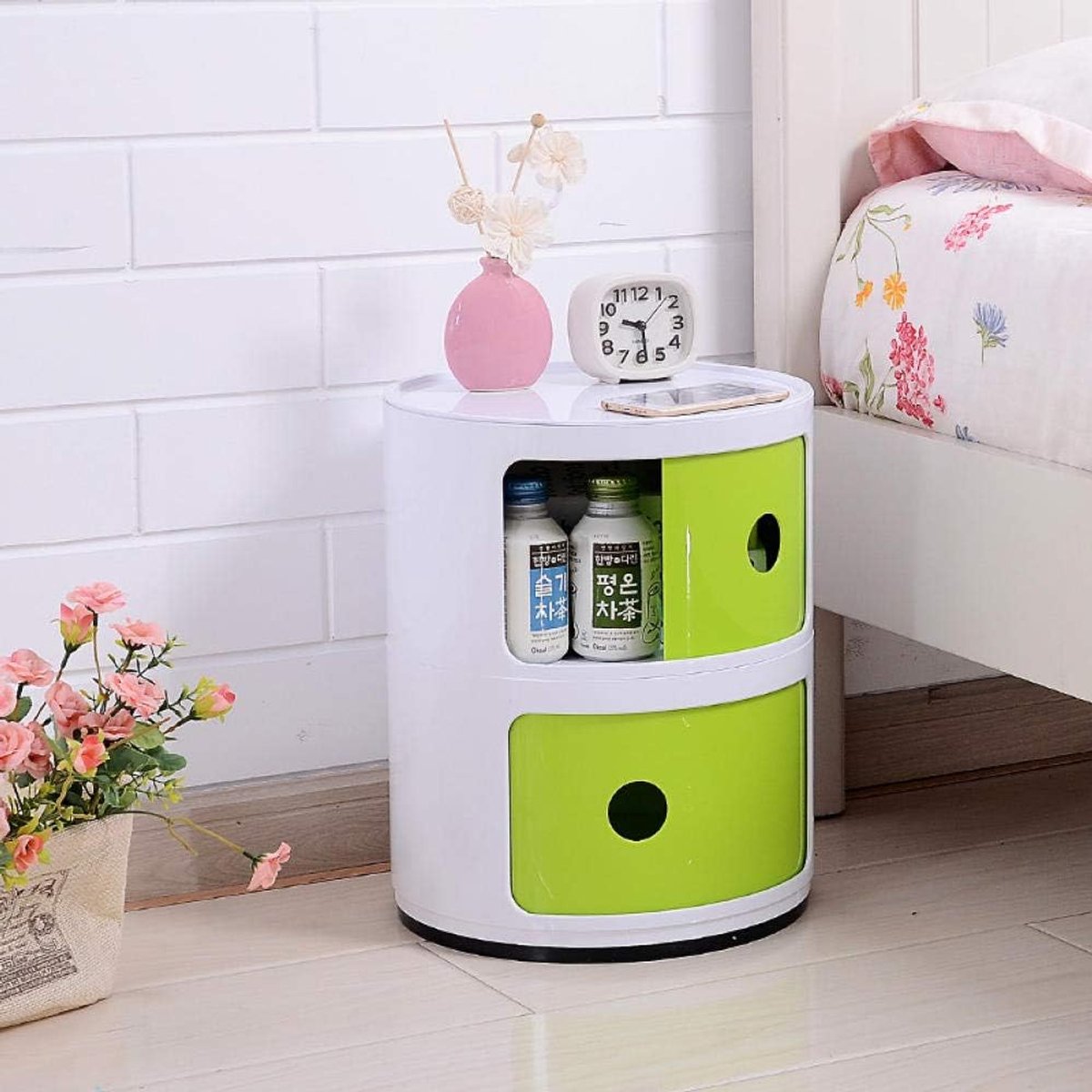 Mini bedside table plastic round locker bedroom corner simple modern free combination storage cabinet - ShopVlot