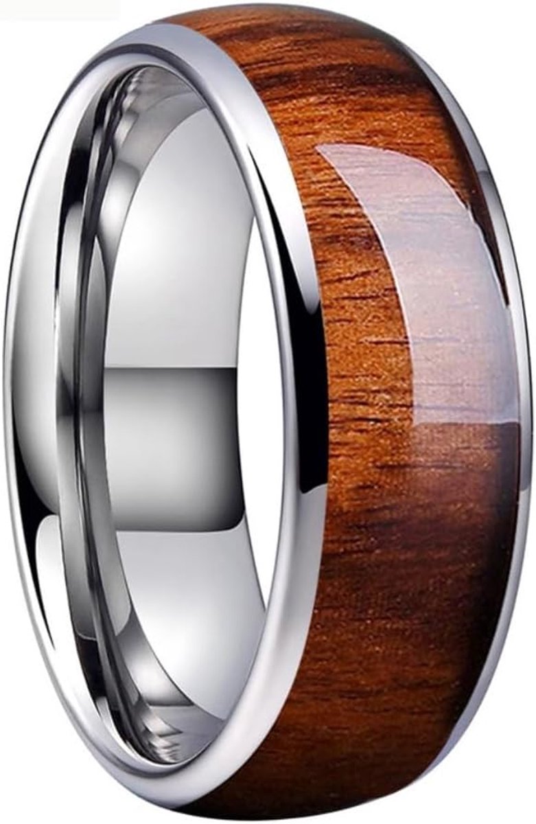 Zense - Comfortable smooth men's ring in wood style steel ZR0178 - ShopVlot