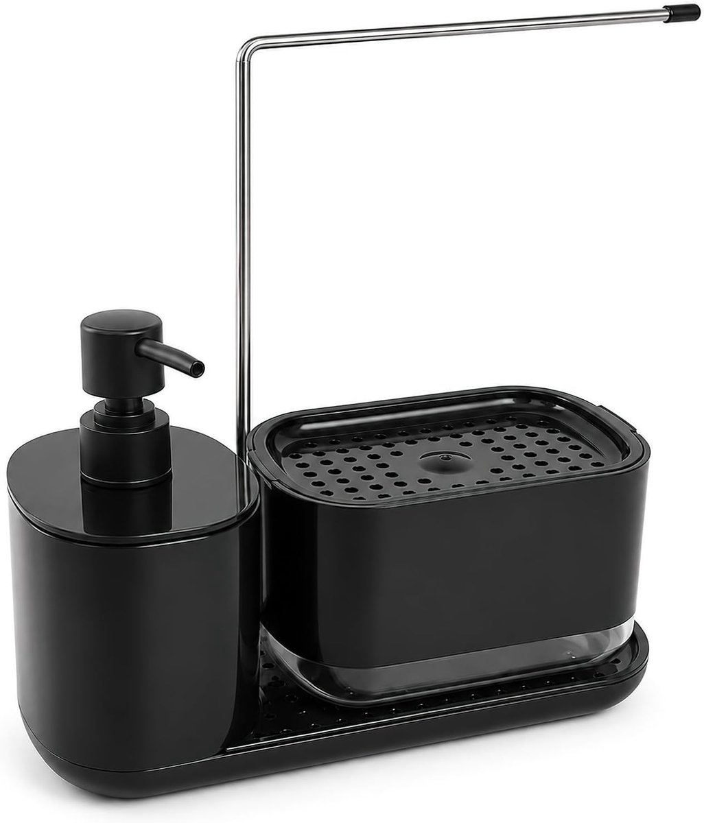 dellyy Afwasmiddeldispenser, keukenzeepdispenser met zeepdispenser, afdruipbak, flessenhouder, voor keuken en badkamer - ShopVlot