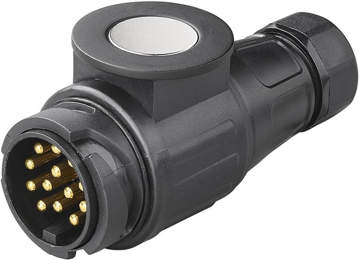 Aanhangerstekker 13-polig Jaeger met magneet, 12 cm - Aanhangerstekker voor auto's van robuust pvc, voor caravans - ShopVlot