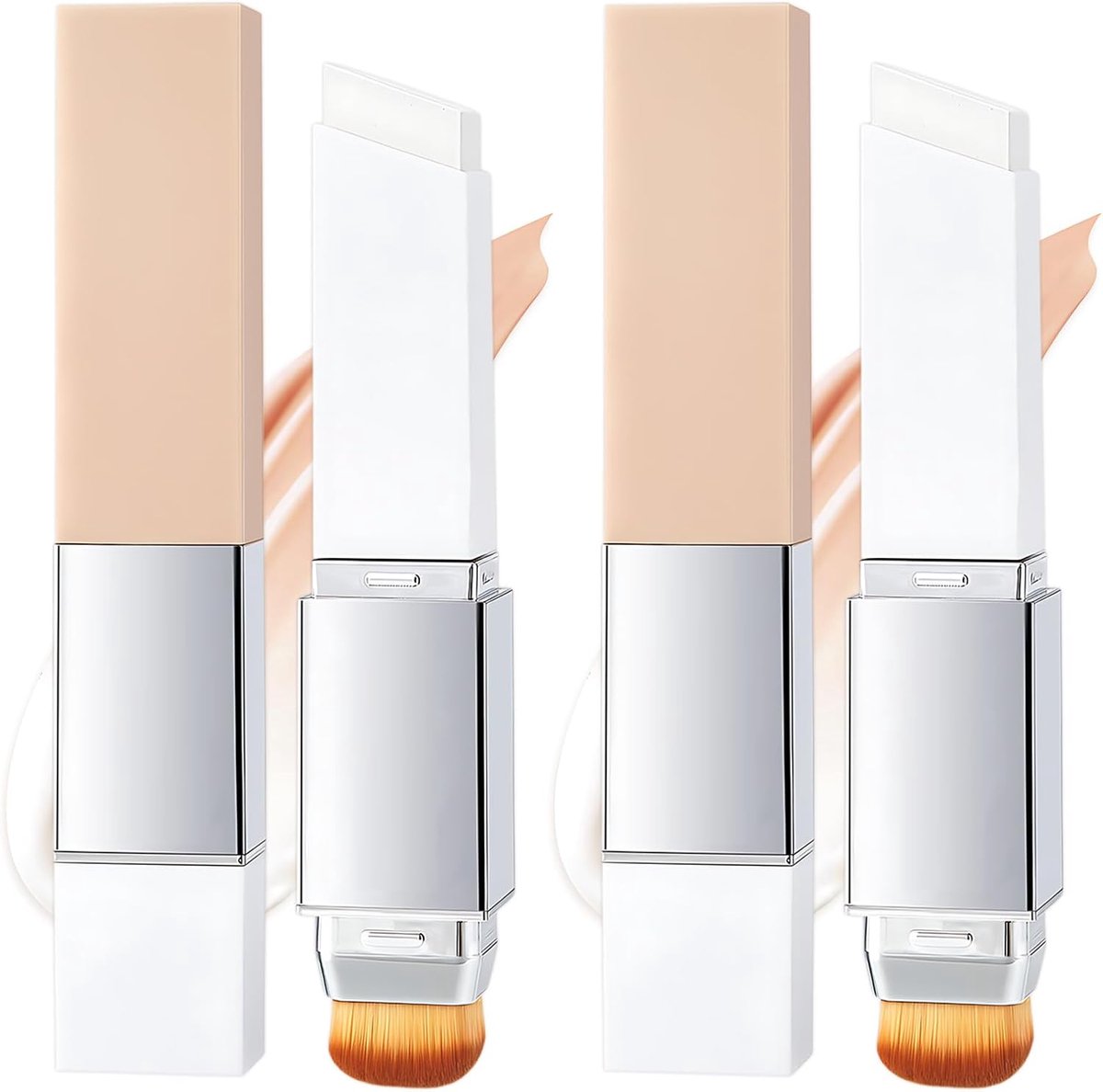 2 stuks Color Changing Foundationstick met kwast, 2-in-1 foundationstick met kwast, kleurveranderende foundation - ShopVlot