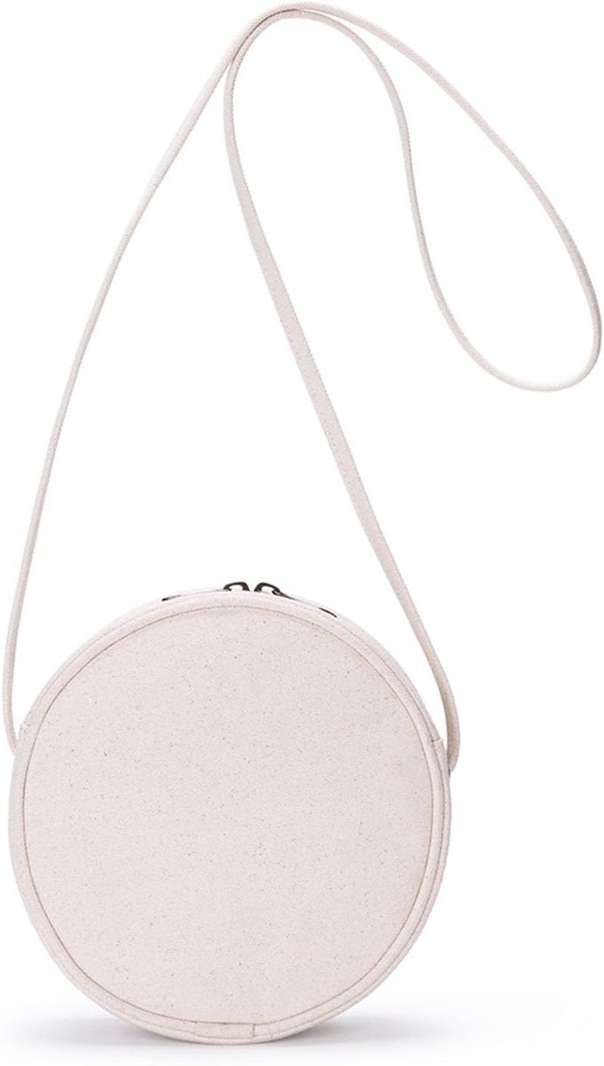Circle Crossbody Bag for Women - Cotton Canvas Circle Purse with Zipper, Adjustable Knot Shoulder Straps - ShopVlot