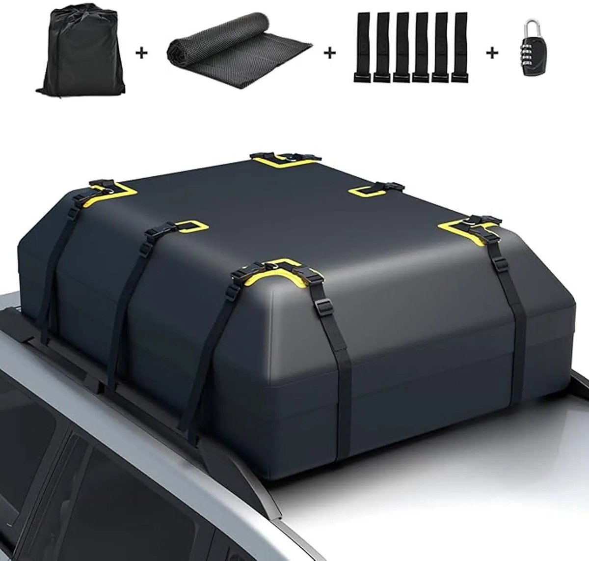 Gudalio Dakkoffer - Daktas - Voor auto - Opvouwbaar - Extra bagageruimte - 600 L - Waterdicht - Incl. assessoires - Zwart