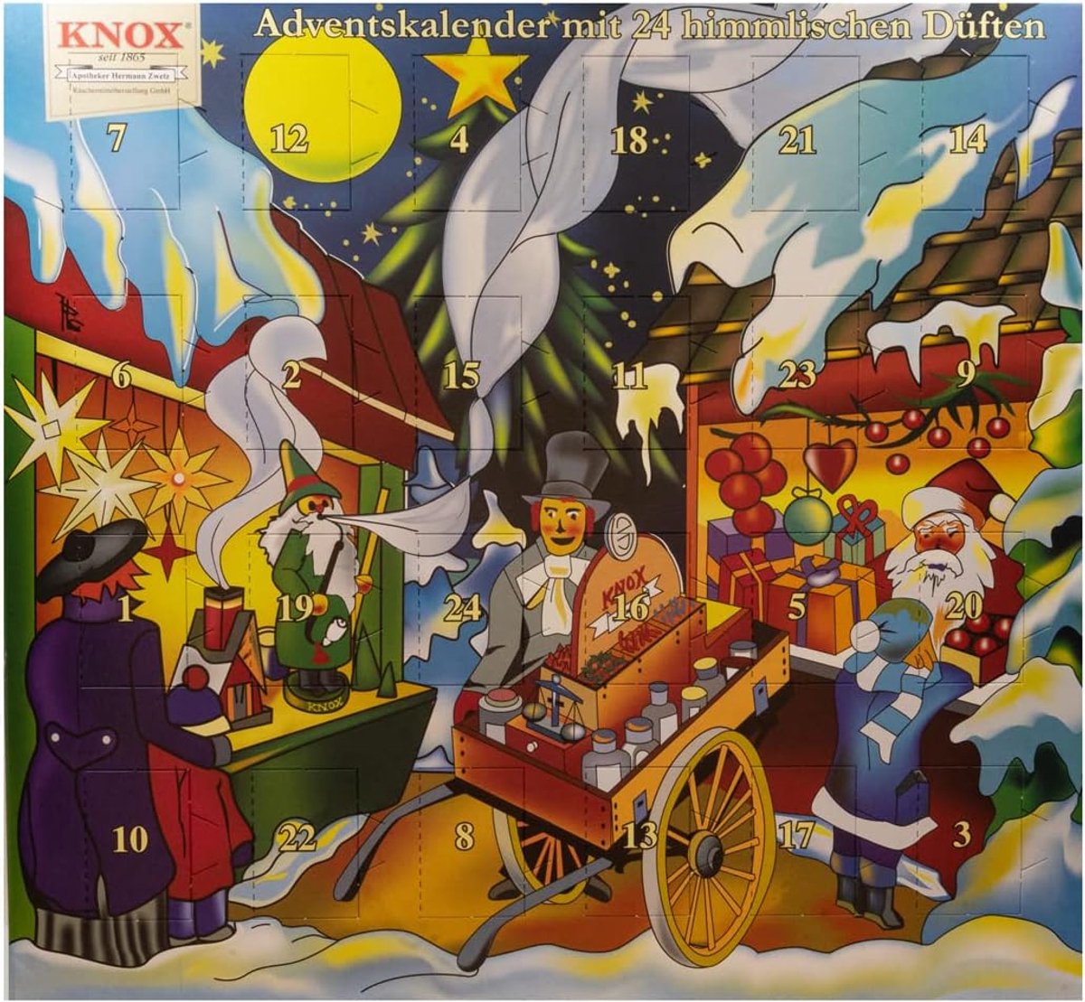 Knox Räucherkerzen Advent Calendar - Motive: Christmas Market - with 24 Heavenly Smoke Cones in Size M - ShopVlot