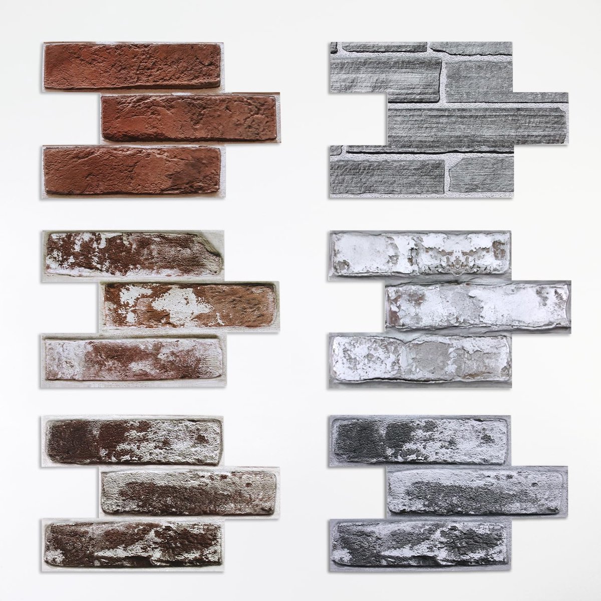 Commomy Pack of 6 3D Wall Panels Self-Adhesive Brick Look Pattern Set of 6 23 x 15 cm - ShopVlot